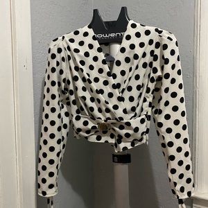 Jacquemus-style polka dot crop big sleeve top